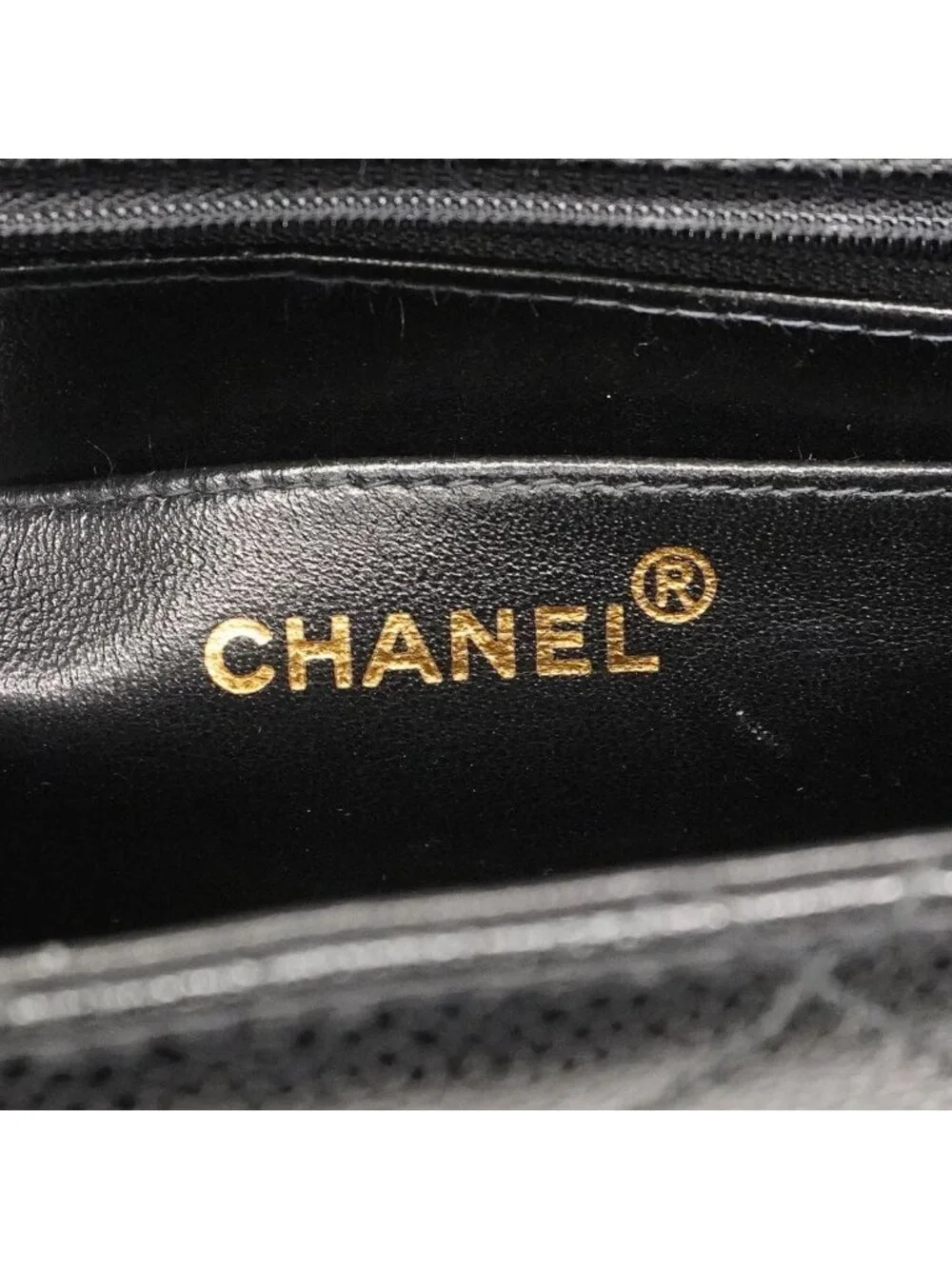 Chanel Shoulder Bag Quilted Caviar Leather Black Gold